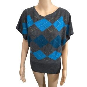 The Limited Medium knitted short sleeve dolman sleeve fitted argyle top classy